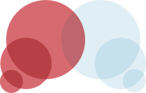 Three red semi transparent circles intersected with three blue circles, to signal connect