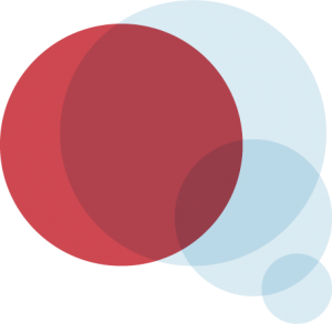 Red and blue transparent circles intersecting to form a thought bubble